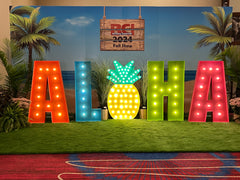 Colorful ALOHA Sign Large Marquee Letters 4ft 5ft Tall | Large ALOHA Sign | Giant Light Up Pineapple | Large Marquee Letters with Lights | Hawaiian Decorations